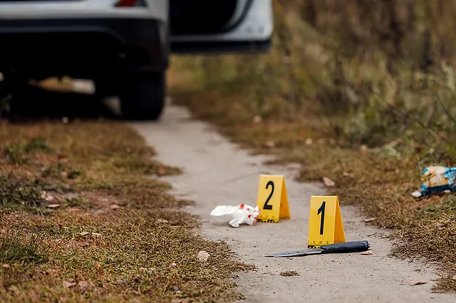 Image of Evidence markers at crime scene